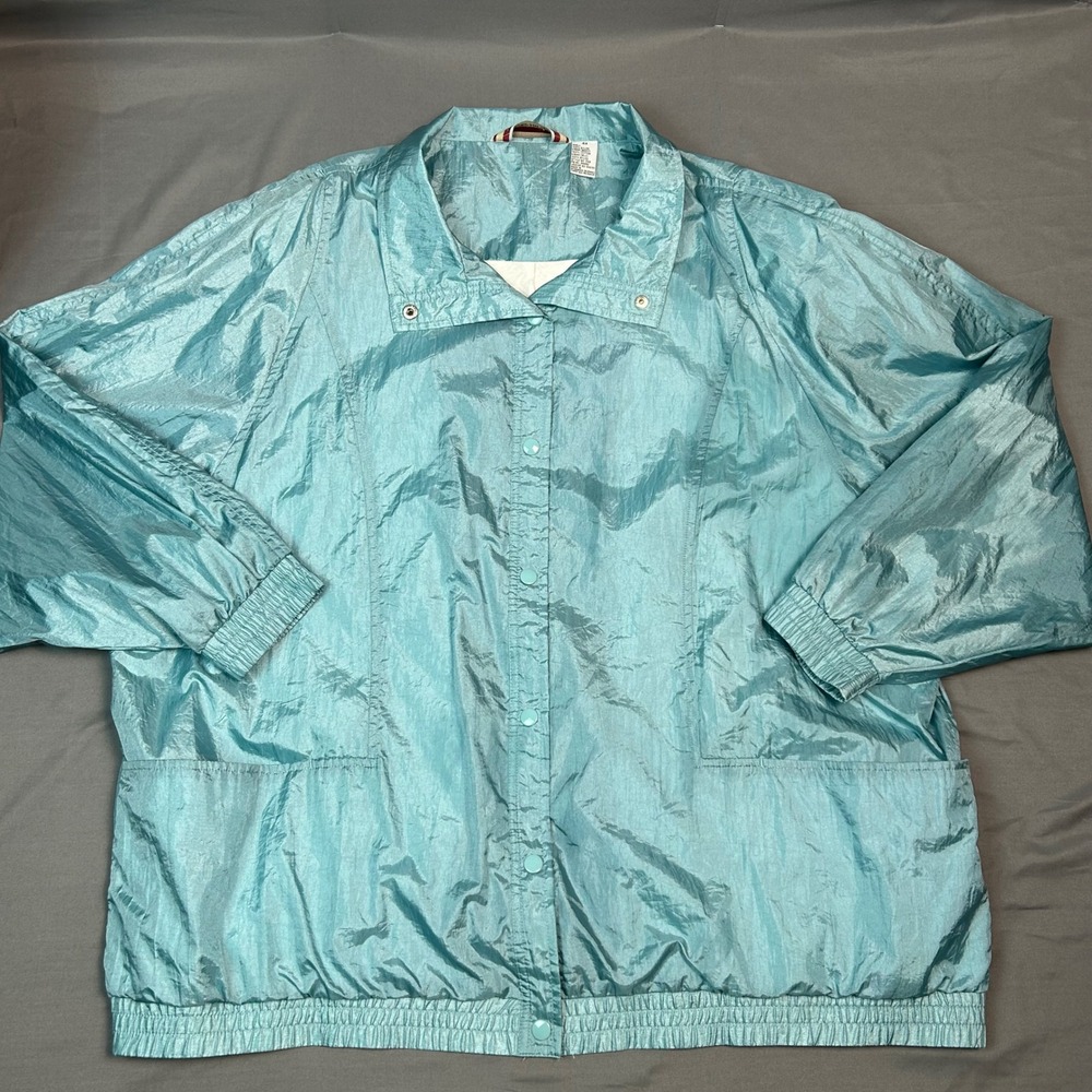 Tudor Court Womens Windbreaker Jacket Sz 4X Nylon Cotton Lined Vintage Snap Fron